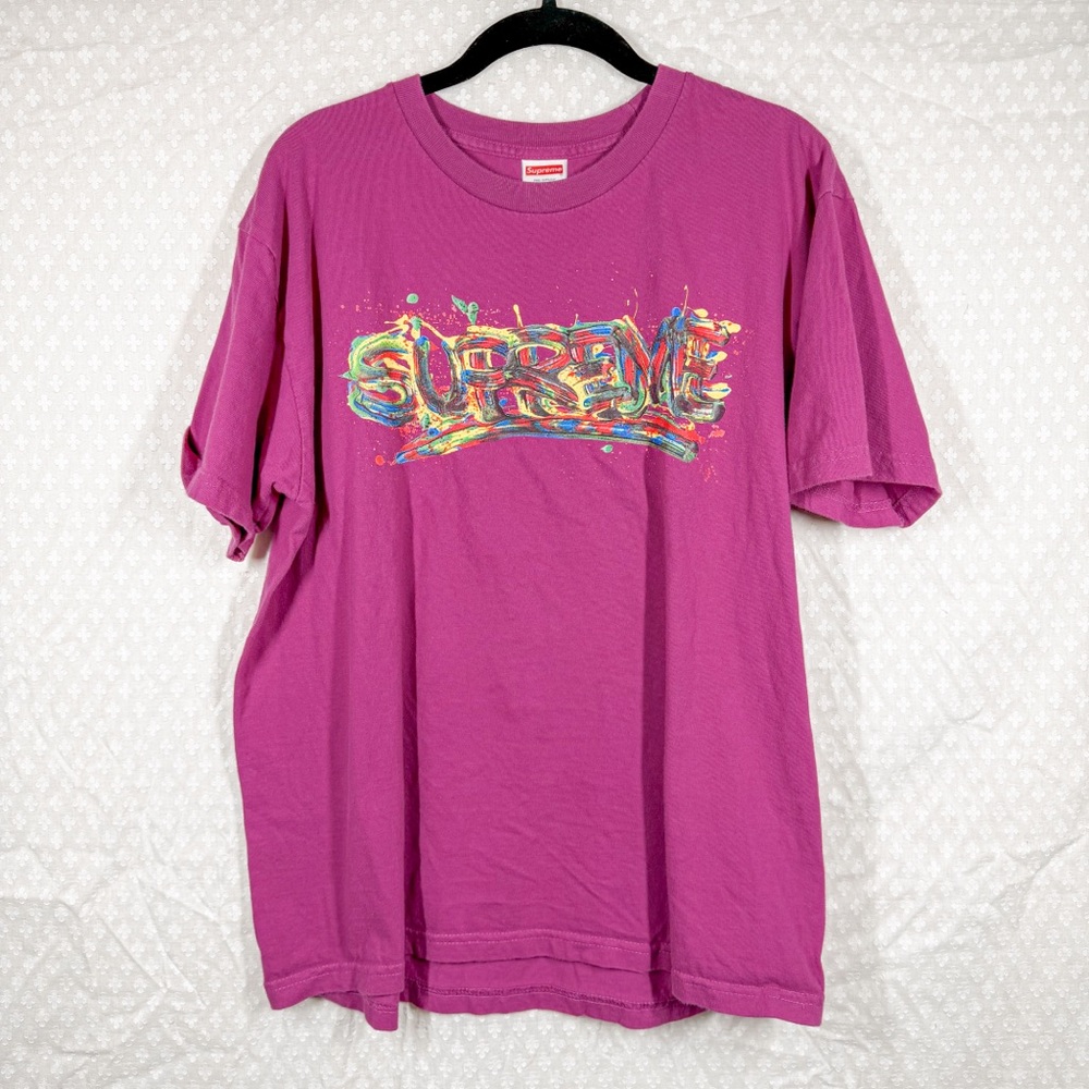 Supreme Dark Pink Graffiti Logo Graphic‎ Print Tee